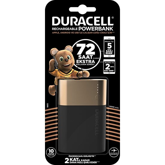 Duracell 10050 mAh Taşınabilir Şarj Cihazı (72 saate kadar dayanıklı)