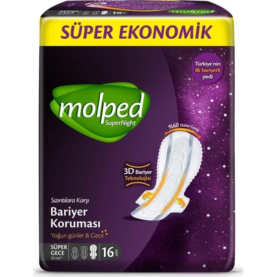 Molped Super Night - Süper Gece Hijyenik Ped 16'lı