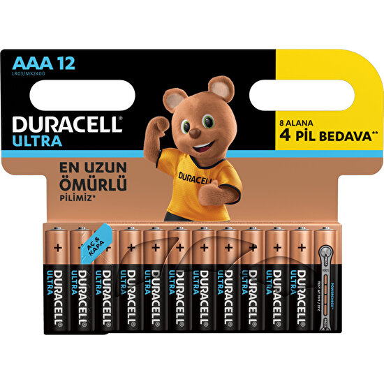 Duracell Ultra Alkalin AAA İnce Kalem Piller 12’li paket