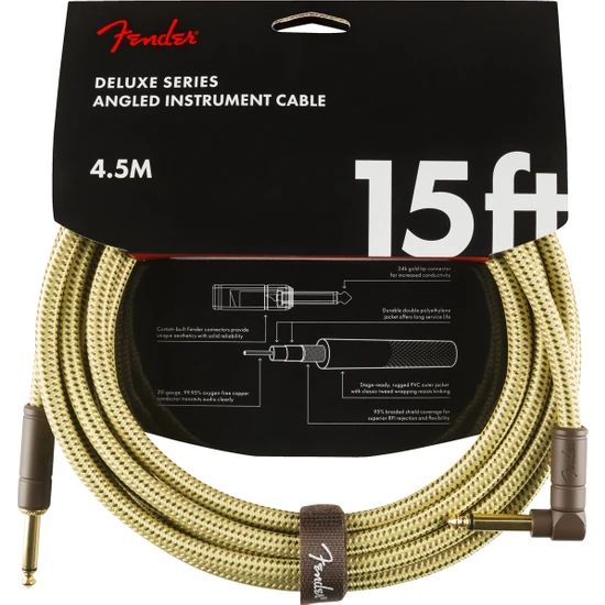 Fender Deluxe Series Instrument Cable Tweed Açılı - 4.5 Metre Enstrüman Kablosu