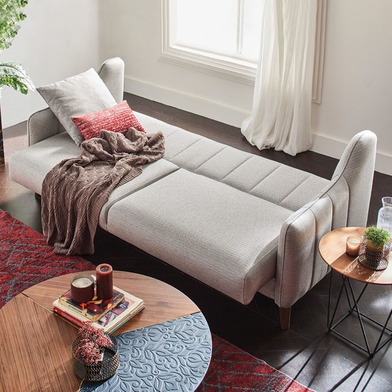 Enza Home FABİA 3�lü Yataklı Koltuk Açık GriKeten Kumaş Fiyatı