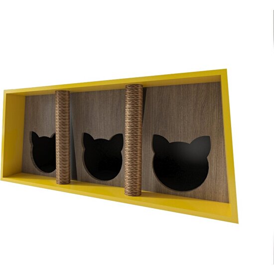 Odun Concept Tırmalama Halatlı 3'lü Ahşap Kedi Evi - Ahşap Desenli ve Renkli - Wagon