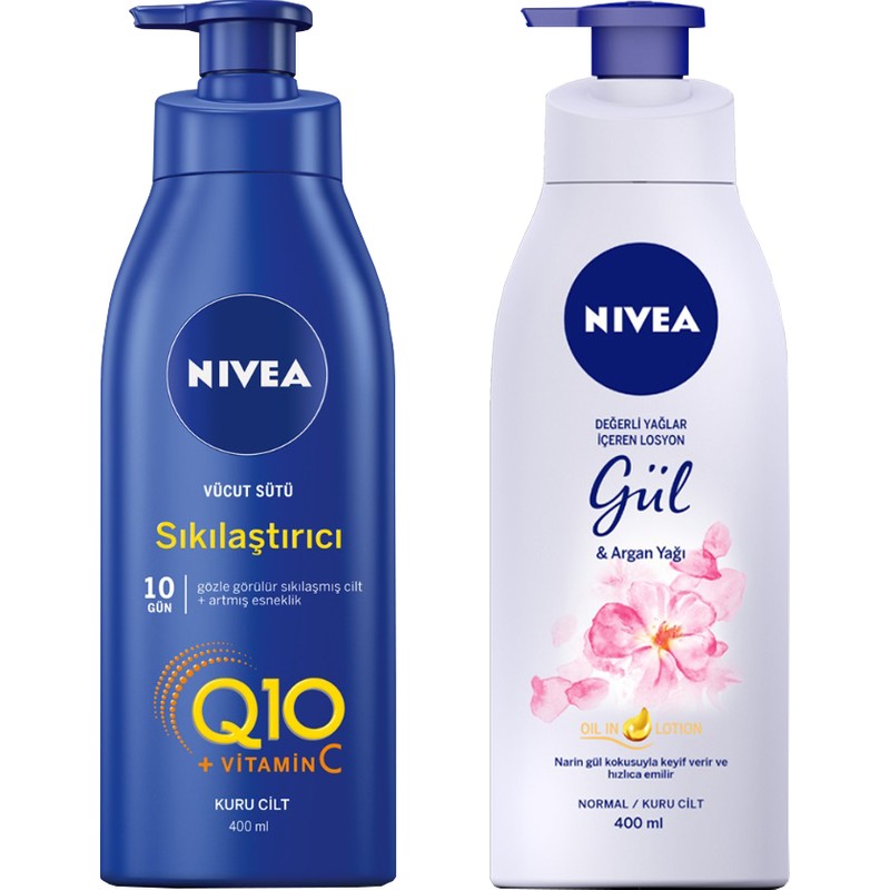 Nivea Besleyici & Sıkılaştırıcı Vücut Sütü 400 ml + Nivea Gül & Argan Yağı Vücut Losyonu 400ML