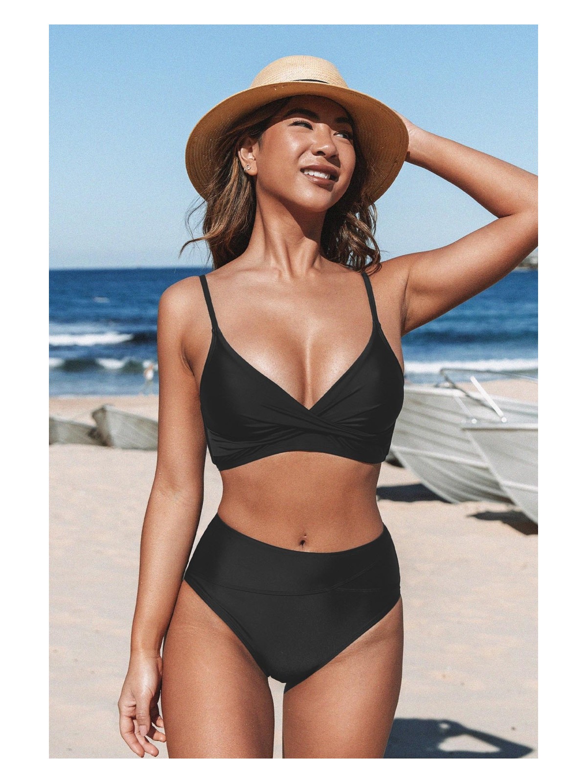 Angelsin Özel Tasarım Önden Çarpraz Yüksek Bel Bikini Takım - Görsel 4