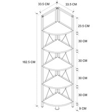 Bofigo 5 Raflı Metal Köşe Kitaplık Rafı Dekoratif Aksesuar Rafı Çam