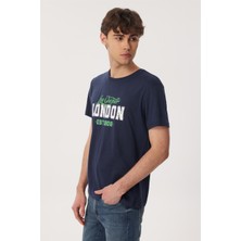 Lee Cooper Collage Erkek %100 Pamuk O Yaka T-Shirt Lacivert