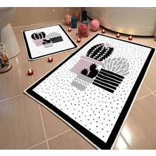 Modern Home Dot Taban Banyo Paspası İkili Takım Dijital Baskı Yıkanabilir Kaymaz Taban