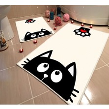 Modern Home Dot Taban Banyo Paspası İkili Takım Dijital Baskı Yıkanabilir Kaymaz Taban