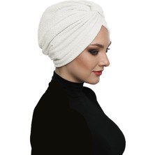 ELYSIANfidan Brokar Bantlı Krem Astarlı Hazır Türban Tesettür Bone