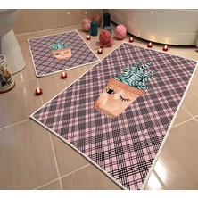 Modern Home Dot Taban Banyo Paspası İkili Takım Dijital Baskı Yıkanabilir Kaymaz Taban