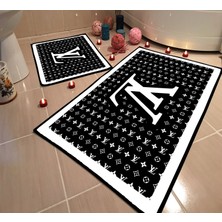 Modern Home Dot Taban Banyo Paspası İkili Takım Dijital Baskı Yıkanabilir Kaymaz Taban