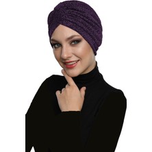 ELYSIANfidan Brokar Bantlı Mürdüm Astarlı Hazır Türban Tesettür Bone