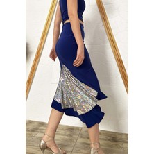 Due Stelle Saks Royal Blue Hologram Arkası Volanlı Tango Eteği