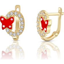 Lilarote Kelebekli Mineli Halka Taşlı Çocuk Altın Küpe