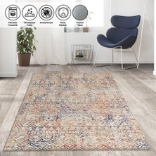 Carpettex Iskandinav Eskitme Kilim Desenli Bej Krem Halı Kaymaz Taban Makinada Yıkanabilir