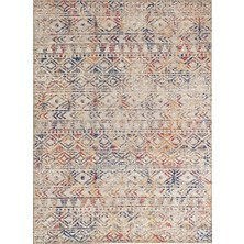 Carpettex Iskandinav Eskitme Kilim Desenli Bej Krem Halı Kaymaz Taban Makinada Yıkanabilir