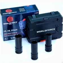 Worldforce 3 Parça 17, 19, 21 mm Darbeli Lokma Seti Cr-Mo Çelik Kalite Profesyonlel