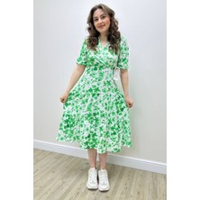 Mazi Butik Çiçekli Bürümcük Elbise Yeşil