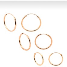 Bigakan Kadın Gümüş Halka Küpe Rose Gümüş 6 Lı Halka Küpe 3 Çift Rose Gümüş Halka Küpe