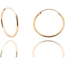 Bigakan Kadın Gümüş Halka Küpe Rose Gümüş Halka Küpe 20 mm Sade Halka Küpe