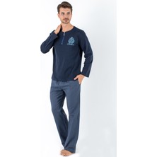 Doremi Prussian Blue Erkek Pijama Takımı Lacivert Renkli Yumuşak Kumaş ve Fermuar Detaylı