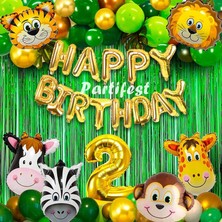 Parti Station Safari Hayvanlar 2 Yaş Balon Set Safari Konsept Folyo Helyum Balon Set Safari Konsept Doğum Günü Set