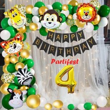 Parti Station Safari Hayvanlar 4 Yaş Balon Set Safari Konsept Helyum Balon Set Safari Doğum Günü Set
