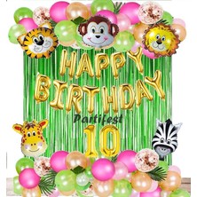 Parti Station Kız Safari Hayvanlar 10 Yaş Balon Set Pembe Safari Konsept Helyum Balon Set Safari Doğum Günü Set