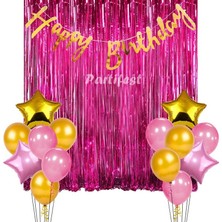 Parti Station Pembe Balon Set Kız Çocuk Pembe Konsept Helyum Balon Set Pembe Renk Doğum Günü Set