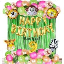 Parti Station Kız Safari Hayvanlar 9 Yaş Balon Set Pembe Safari Konsept Helyum Balon Set Safari Doğum Günü Set