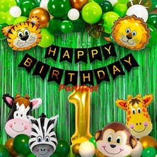 Parti Station Safari Hayvanlar 1 Yaş Balon Set Safari Konsept Helyum Balon Set Safari Doğum Günü Set