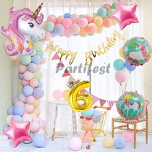 Parti Station Unicorn Konsept 6 Yaş Balon Doğum Günü Set Tek Boynuzlu At Unicorn Yaş Balon Set
