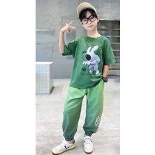 Kids Face Özel Tasarım Bisiklet Yaka Astronot Tavşan Baskılı %100 Pamuk Oversize Erkek Çocuk  T-Shırt