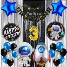 Parti Station Kozmik Uzay 3 Yaş Balon Seti Galaksi Konsept Helyum Balon Set Astronot Uzay Mekiği Doğum Günü Set