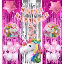 Parti Station Gökkuşağı Unicorn Konsept 2 Yaş Balon Doğum Günü Set Gökkuşağı Unicorn Yaş Balon Set