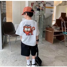 Kids Face Özel Tasarım Garfiled Sırt Baskılı %100 Pamuk Erkek Çocuk Trend T-Shırt