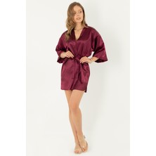 Miorre Kadın Bordo Saten Sabahlık Şık Tasarım ve Yumuşak Dokulu Rahat Kesim