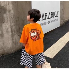 Kids Face Özel Tasarım Garfıeld Sırt Baskılı %100 Pamuk Erkek Çocuk Trend T-Shırt