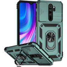 Eabhulie Xiaomi Redmi Note 8 Pro Için Halka Ayaklı ve Kayar Kamera Kapaklı Telefon Kılıf - Yeşil (Yurt Dışından)