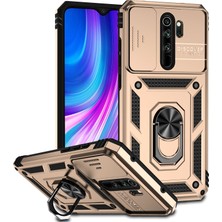 Eabhulie Xiaomi Redmi Note 8 Pro Için Halka Ayaklı ve Kayar Kamera Kapaklı Telefon Kılıf - Altın (Yurt Dışından)