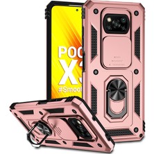 Eabhulie Xiaomi Poco X3 Nfc / X3 Pro Için Halka Ayaklı ve Kayar Kamera Kapaklı Telefon Kılıf - Rose Gold (Yurt Dışından)