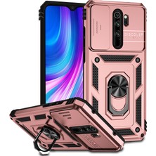 Eabhulie Xiaomi Redmi Note 8 Pro Için Halka Ayaklı ve Kayar Kamera Kapaklı Telefon Kılıf - Rose Gold (Yurt Dışından)