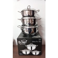 Schef Muftak 3'lü 14-16-18 cm Tencere Paslanmaz Krom