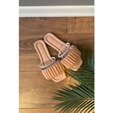 New Optimal Basel  Taşlı Büzgü Kemerli Terlik - Pudra - 37