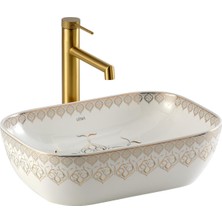 Lena EY-7033 Tezgah Üstü Lavabo Beyaz & Altın