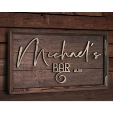 Bk Gift Özel Yapım Isimli Kabartma Figür Temalı Meşe Ağacı Ahşap Bar Tablosu, Ev Dekorasyonu, Duvar Dekoru, Bar Tablo-3