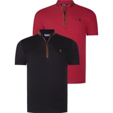 Dewberry Ikili Set T8571 Dewberry Fermuarlı Erkek T-Shırt-Siyah-Bordo