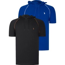 Dewberry Ikili Set T8570 Dewberry Kapşonlu Erkek T-Shırt-Siyah-Saks
