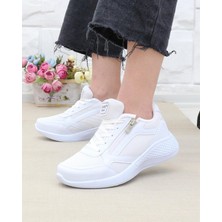 Nesil Shoes Tempo 04 Beyaz Fermuarlı Kadın Spor