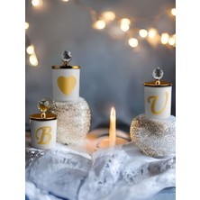 Tiem Concept Dekoratif Kişiye Özel Harfli Vanilyalı Gold Kristalli 3'lü Bardak Mum Seti